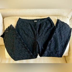 Lace Ponte wide leg womens black pants